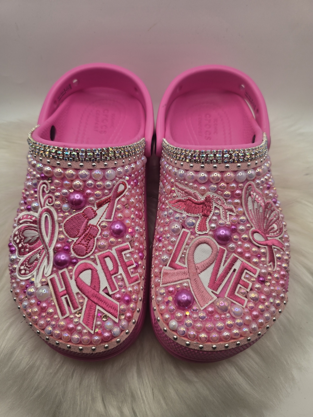 CROCS Pink Beaded Hope & Love Women's Clog Mules